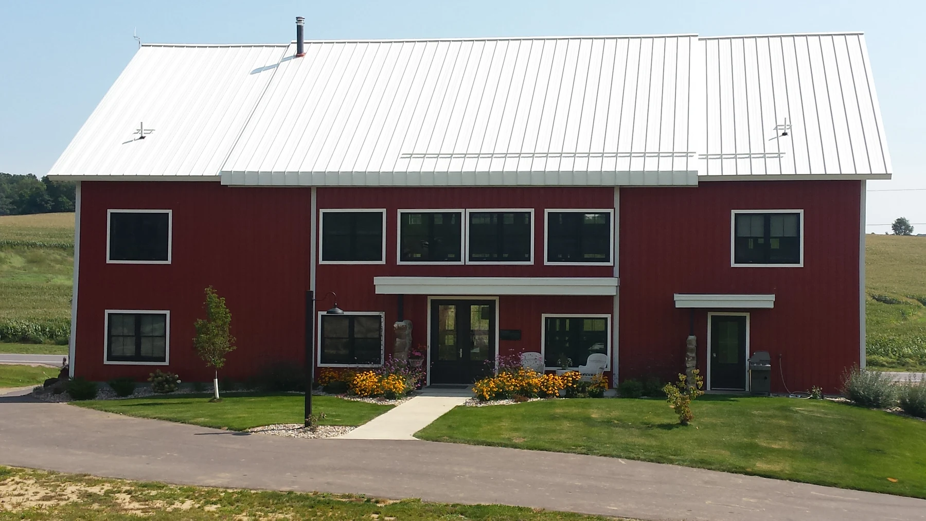 The Pelton barn — front exterior with a straight roofline