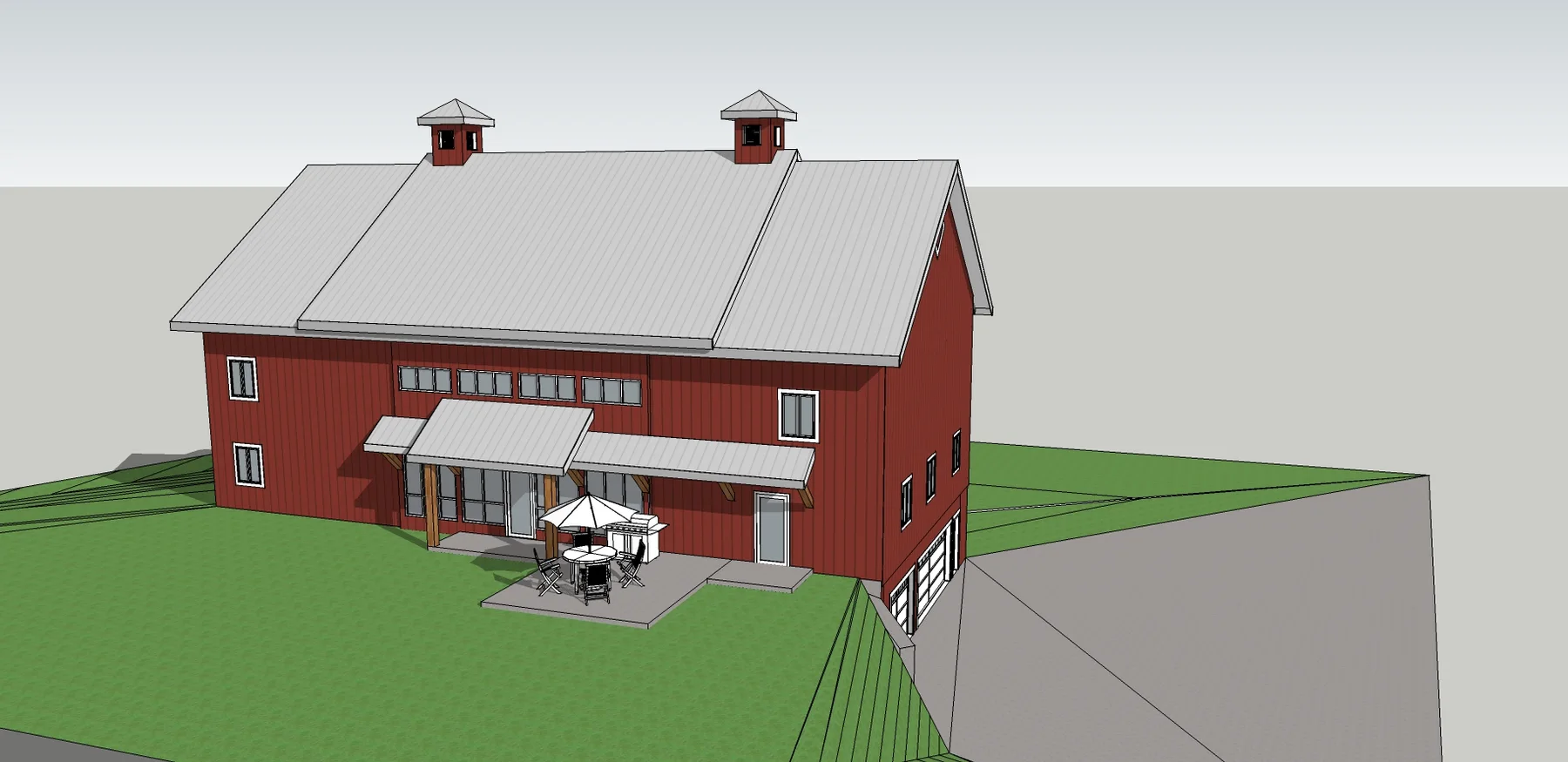 An early model of the barn-home plan.