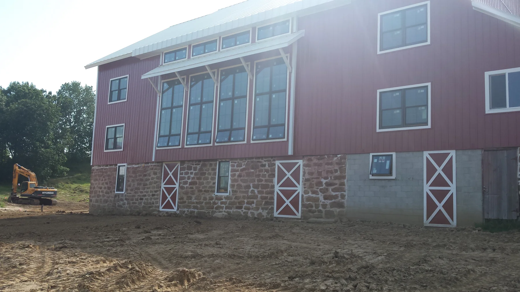 The red barn shell during the middle of the build.