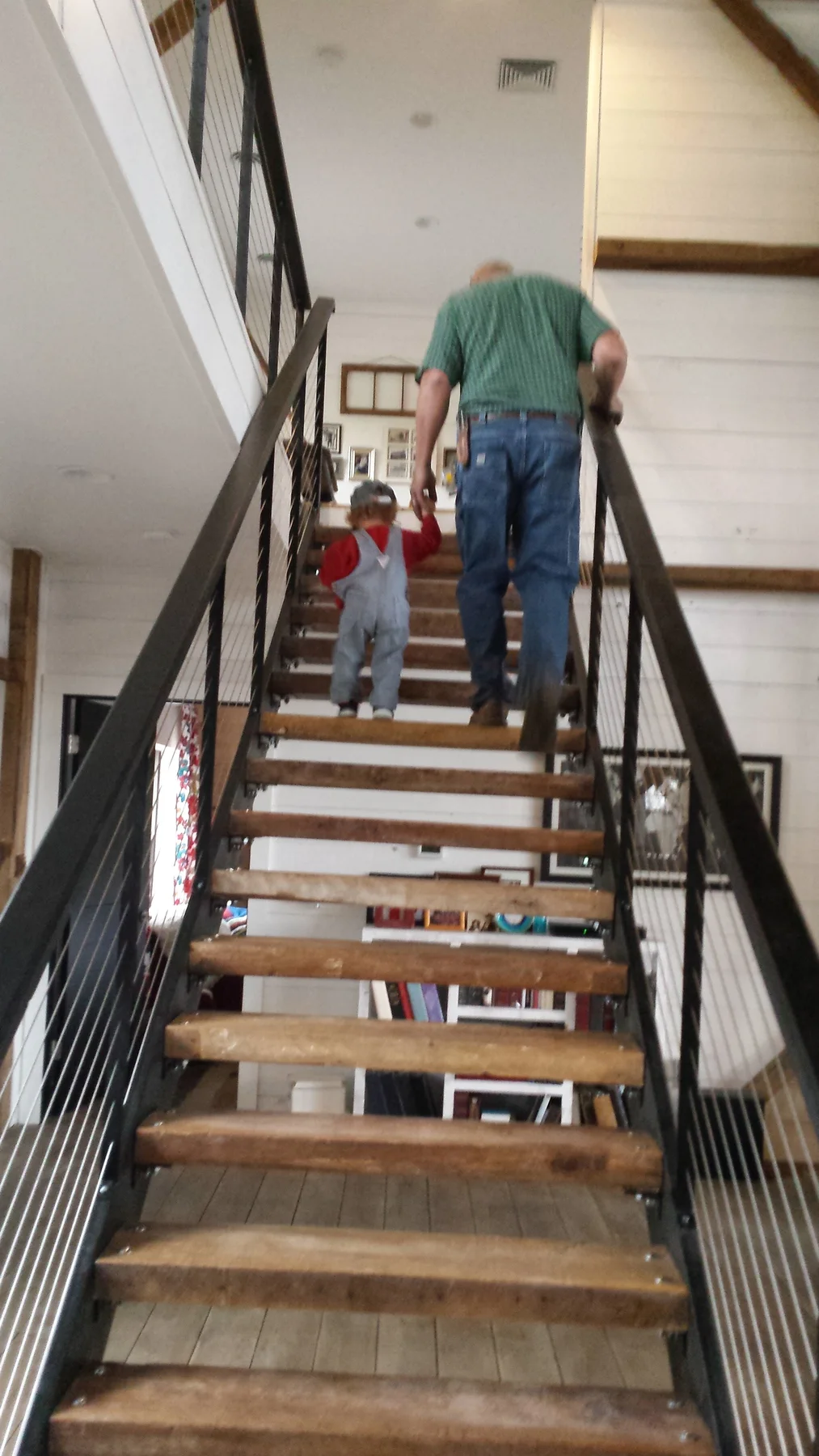 The staircase after the railing and treads were installed.