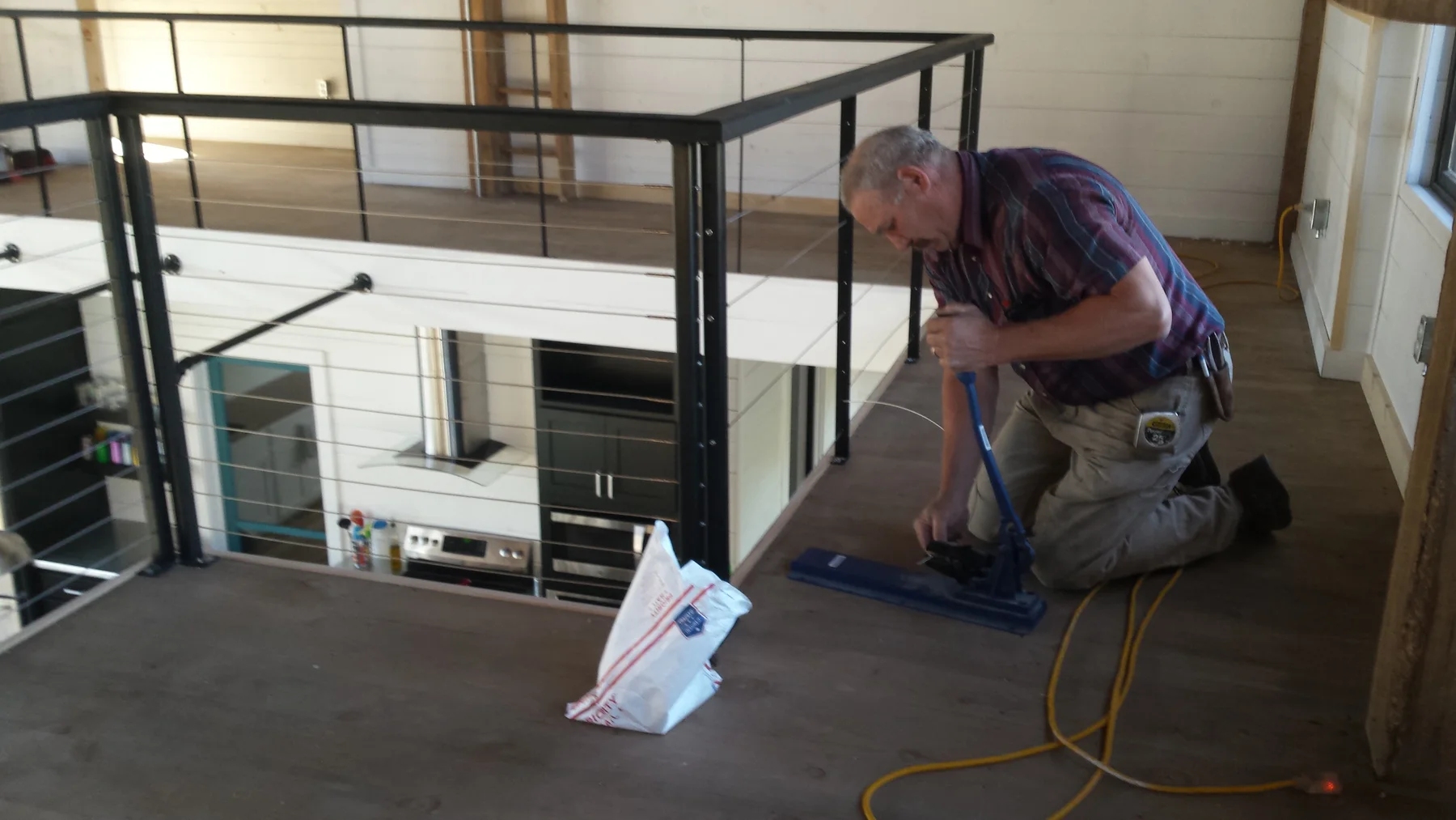 Metal railing work before final installation.
