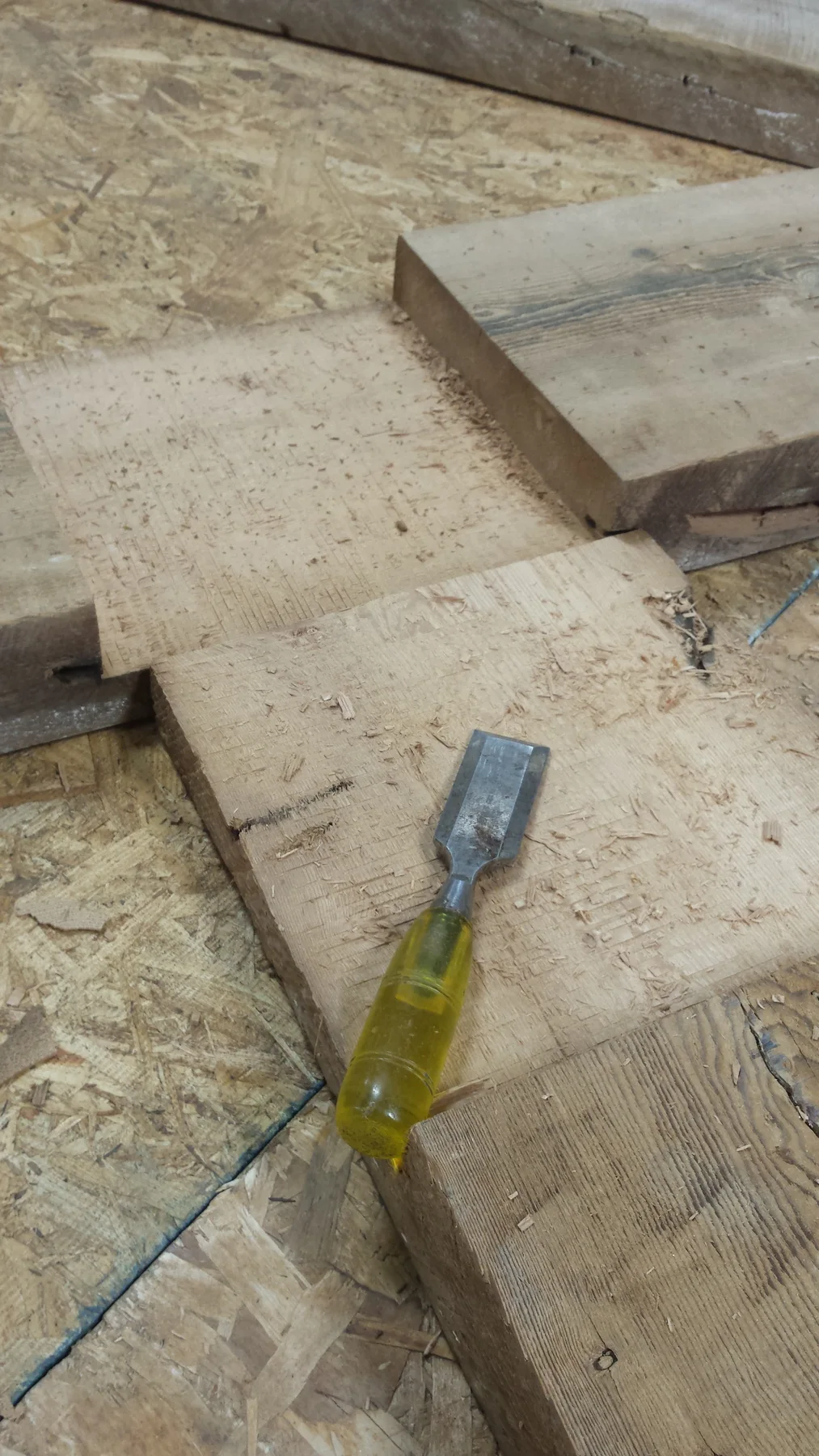 Table boards laid out before finishing.