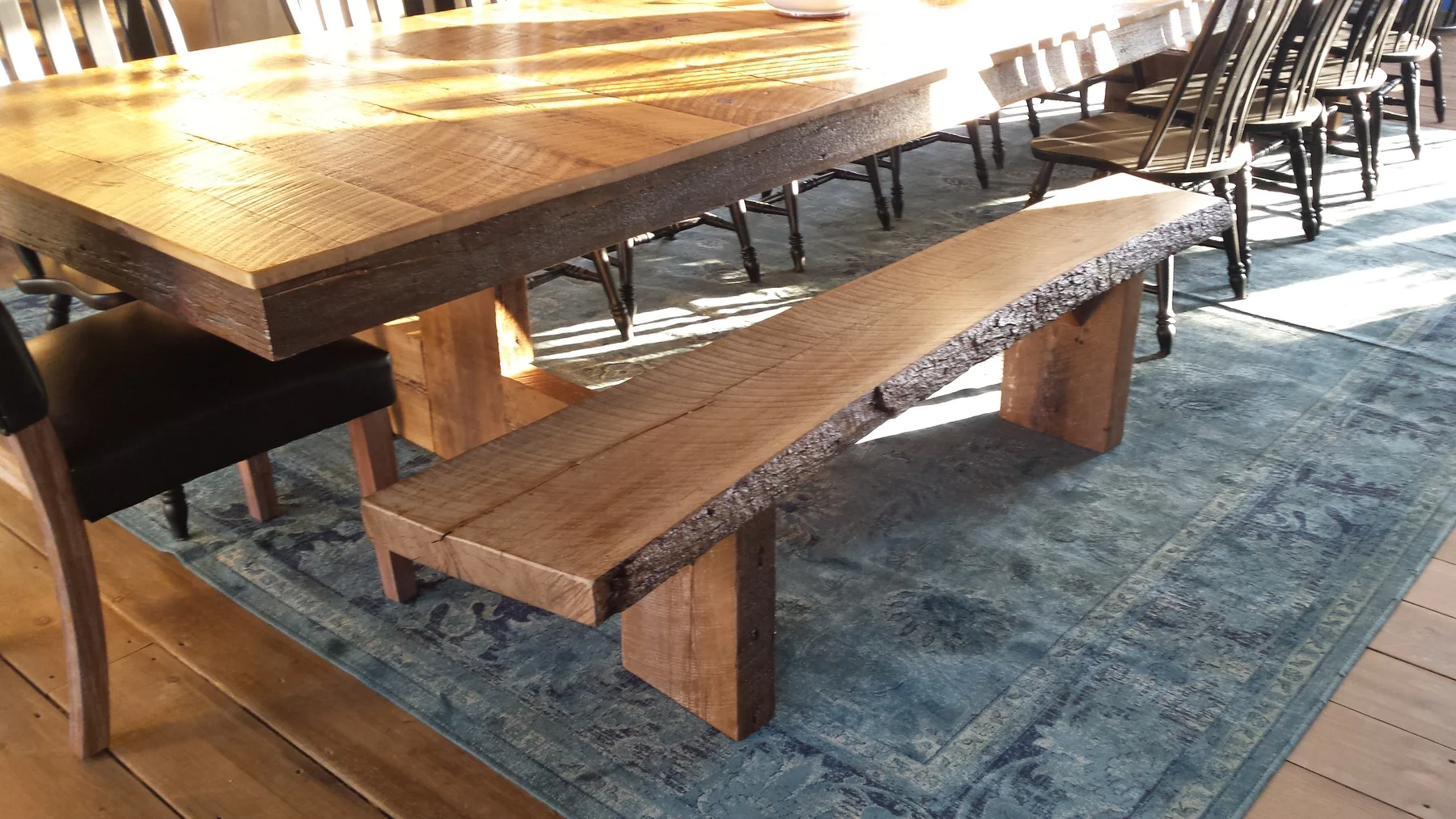The finished table in place under the barn frame.