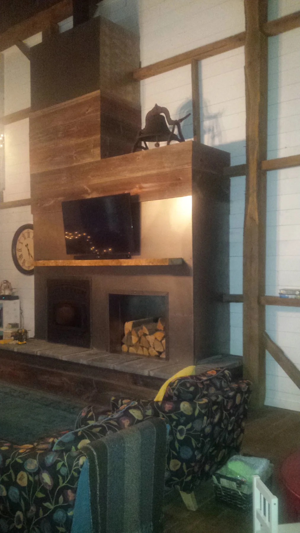 The fireplace lit after the surround was finished.