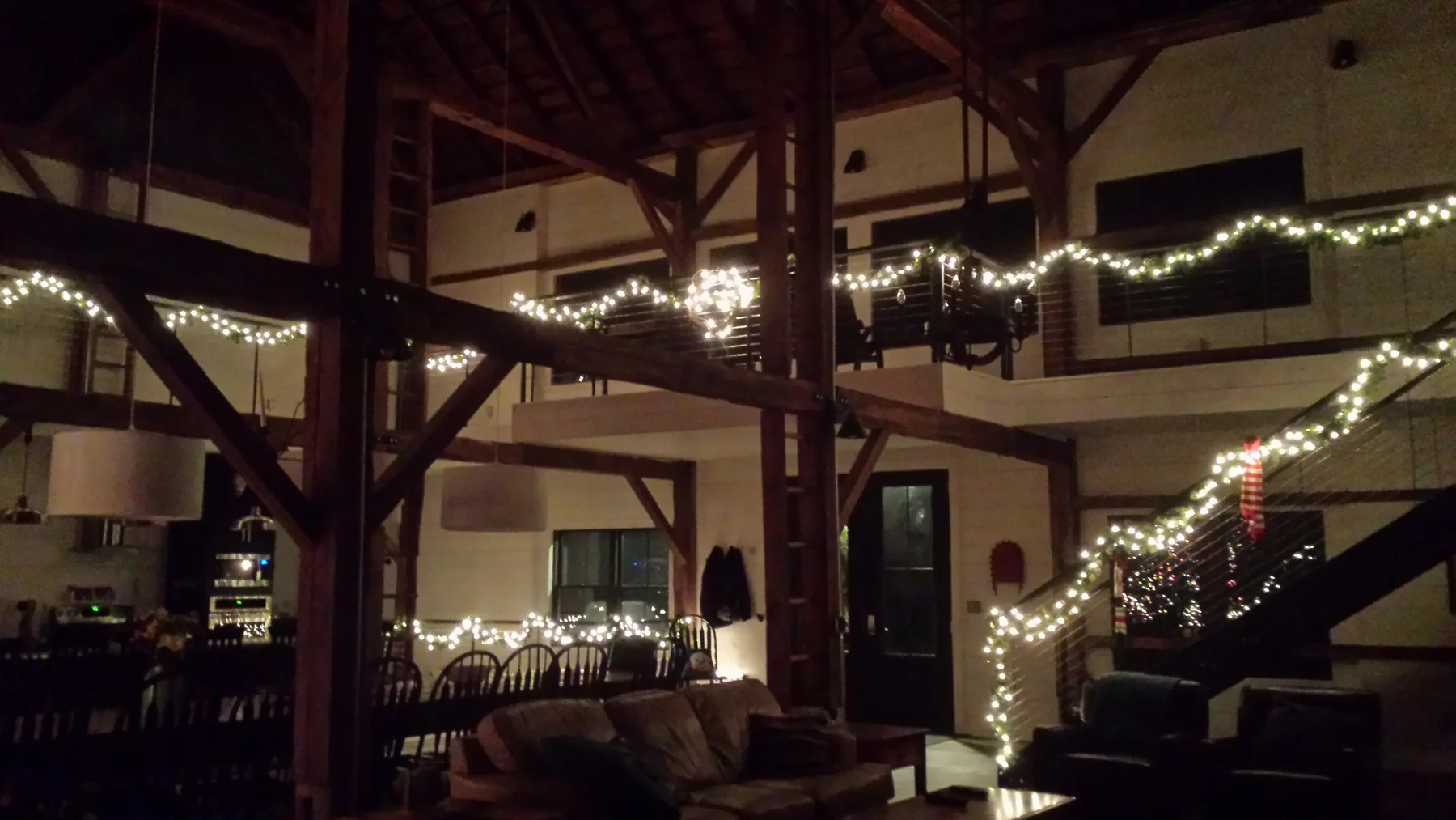 The barn-home dressed for Christmas after the major work was complete.