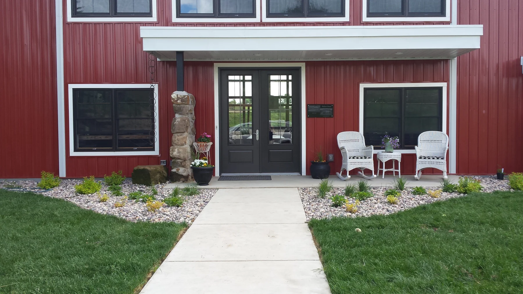 The walk and planting beds at the finished front entry.